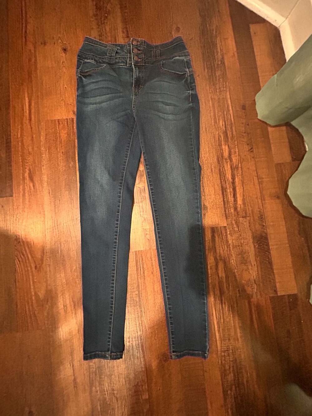 Wax Jean Butt, I Love You! Triple Button High Waisted Skinny Jeans Dark Wash